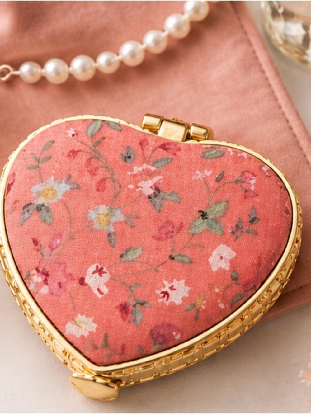 🌸Floral Heart Compact Mirror – 💕Vintage Inspired Gold Travel Mirror ✨